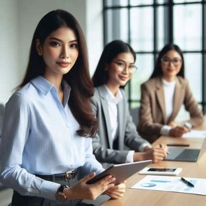 female executive leading a meeting in a modern office